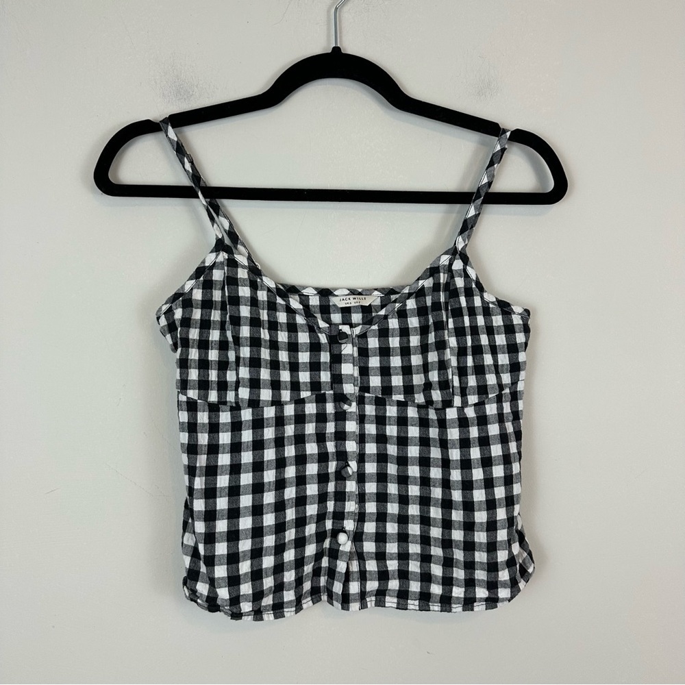 Jack Wills | Black and White Gingham Button Front Sleeveless Top Size 2